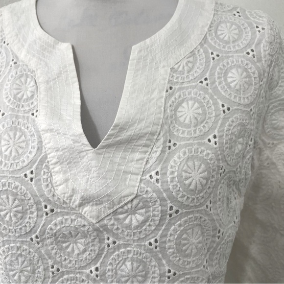 Charter Club Women’s Bohemian Eyelet Embroidered 100% Cotton V-Neck Tunic EUC - Picture 2 of 8